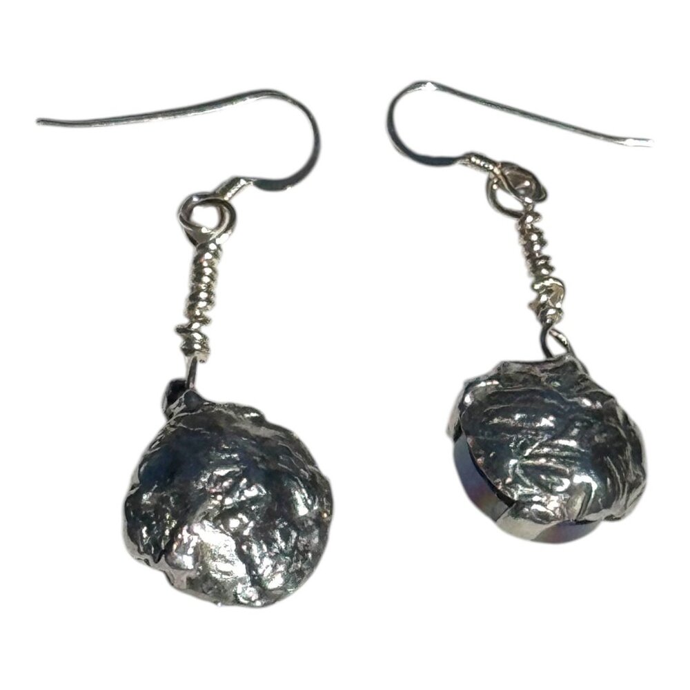 Artisan Aurora Borealis Crystal Dangle Earrings 925 Hooks & Silver/Tin Metalwork - Picture 6 of 17